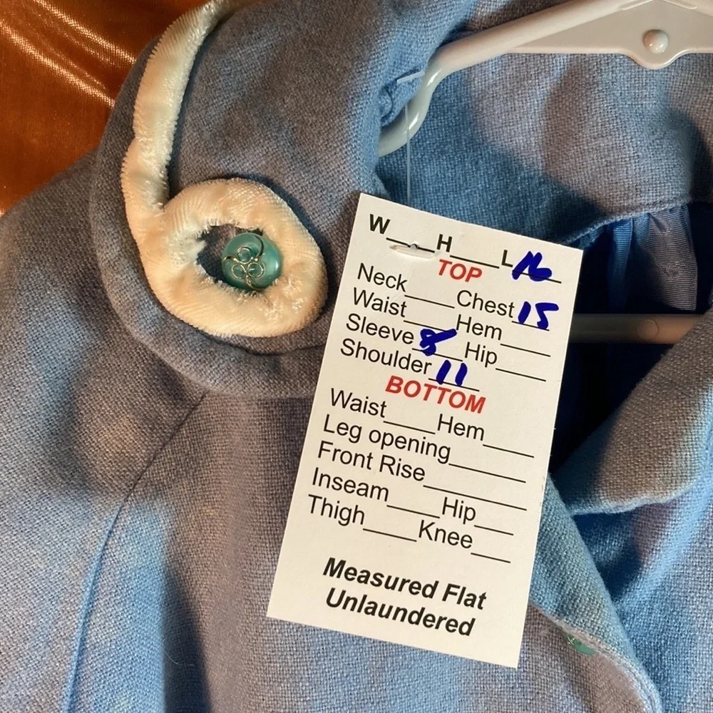 Vintage 50’slight blue Jackie O jacket.  Super rare 18-24m. Feels like wool  150